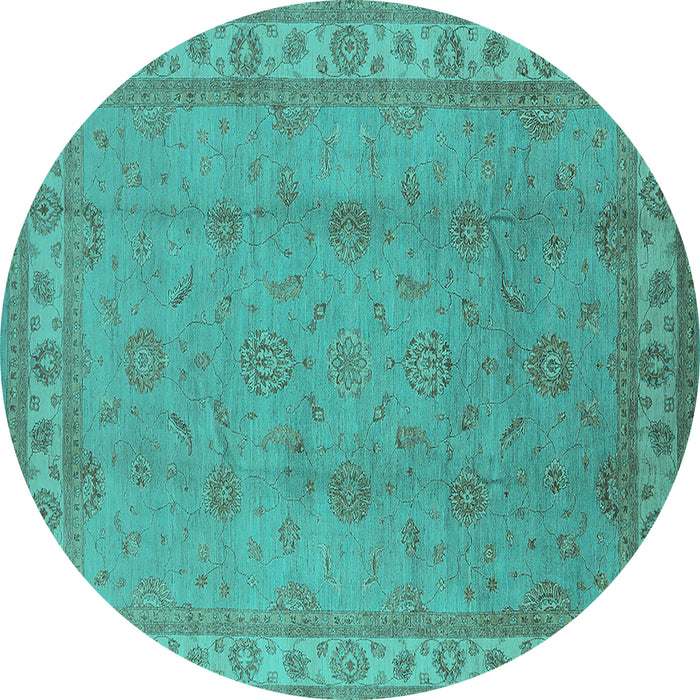Round Oriental Turquoise Traditional Rug, urb1338turq