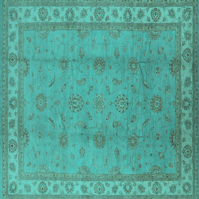 Square Machine Washable Oriental Turquoise Traditional Area Rugs, wshurb1338turq