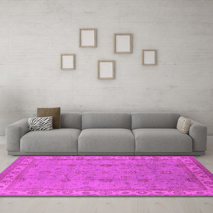 Machine Washable Oriental Pink Traditional Rug in a Living Room, wshurb1338pnk