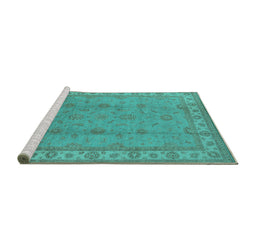 Sideview of Machine Washable Oriental Turquoise Traditional Area Rugs, wshurb1338turq