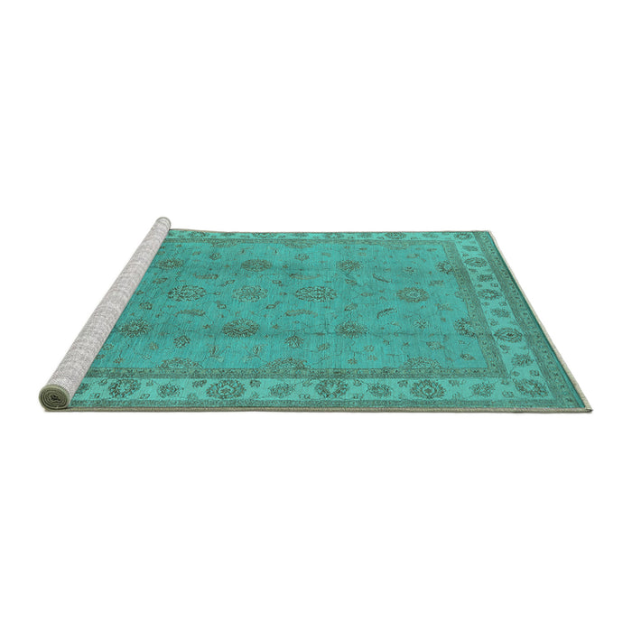 Sideview of Machine Washable Oriental Turquoise Traditional Area Rugs, wshurb1338turq