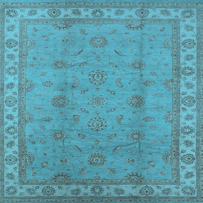 Square Machine Washable Oriental Light Blue Traditional Rug, wshurb1338lblu