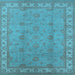 Square Machine Washable Oriental Light Blue Traditional Rug, wshurb1338lblu