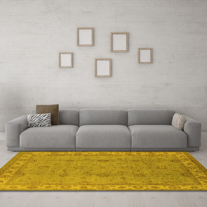 Machine Washable Oriental Yellow Traditional Rug in a Living Room, wshurb1338yw