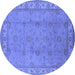 Round Machine Washable Oriental Blue Traditional Rug, wshurb1338blu