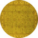 Round Oriental Yellow Traditional Rug, urb1338yw