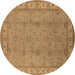 Round Oriental Brown Traditional Rug, urb1338brn