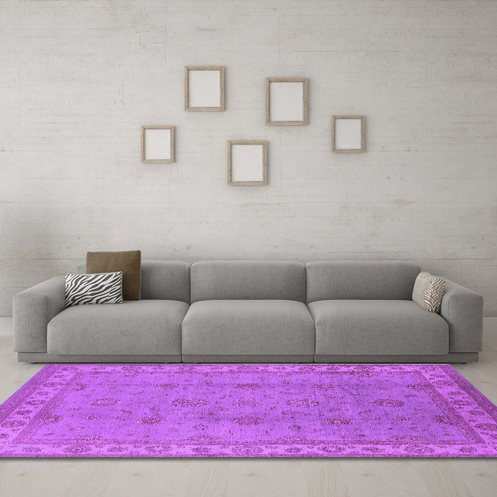 Machine Washable Oriental Purple Traditional Area Rugs in a Living Room, wshurb1338pur