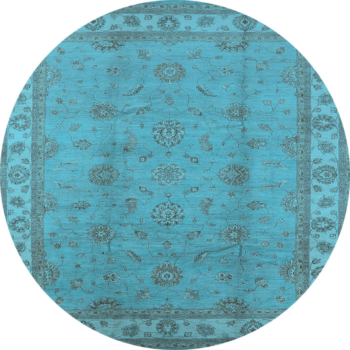 Round Oriental Light Blue Traditional Rug, urb1338lblu