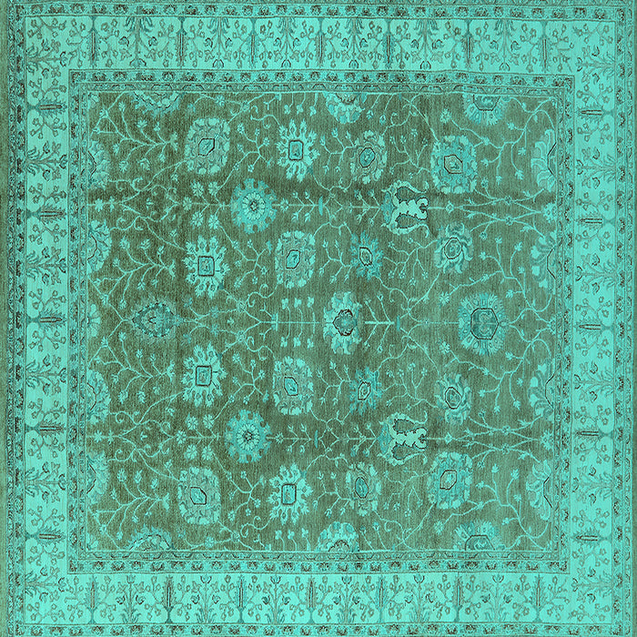 Square Machine Washable Oriental Turquoise Traditional Area Rugs, wshurb1339turq