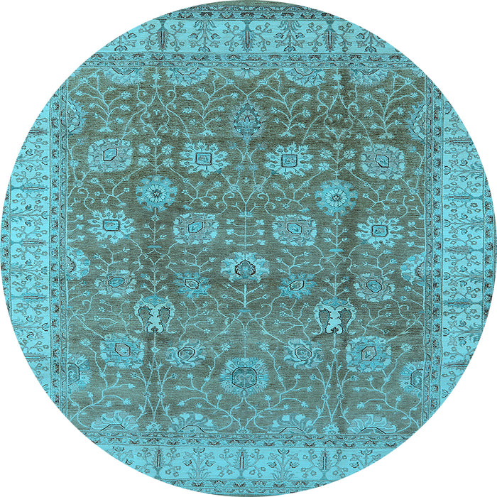 Round Machine Washable Oriental Light Blue Traditional Rug, wshurb1339lblu