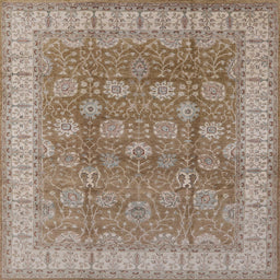 Square Machine Washable Industrial Modern Light French Beige Brown Rug, wshurb1339