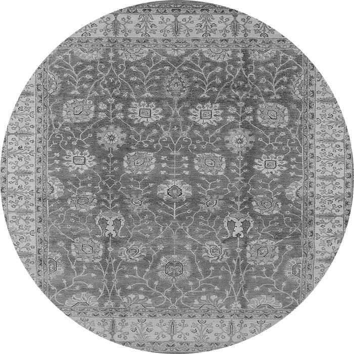 Round Machine Washable Oriental Gray Traditional Rug, wshurb1339gry