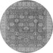 Round Machine Washable Oriental Gray Traditional Rug, wshurb1339gry