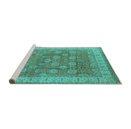 Sideview of Machine Washable Oriental Turquoise Traditional Area Rugs, wshurb1339turq