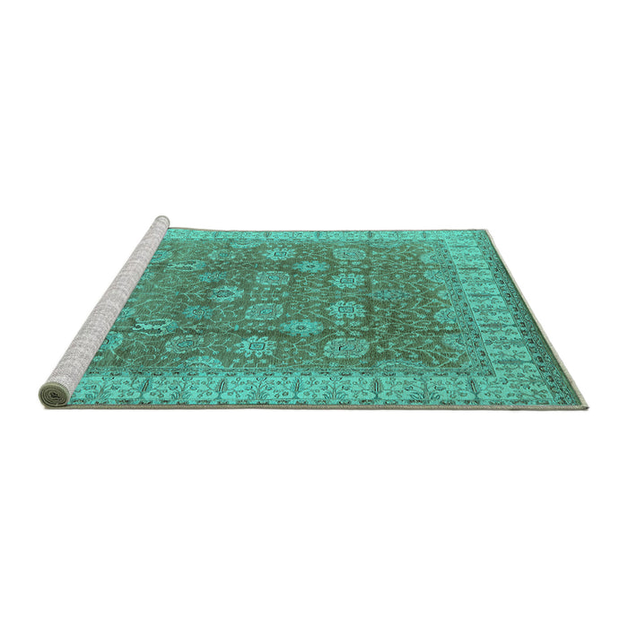 Sideview of Machine Washable Oriental Turquoise Traditional Area Rugs, wshurb1339turq