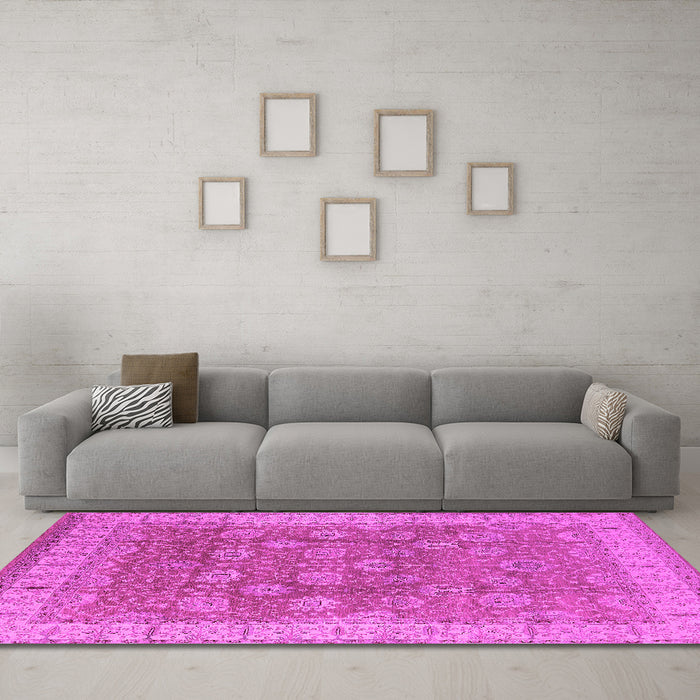 Machine Washable Oriental Pink Traditional Rug in a Living Room, wshurb1339pnk
