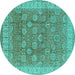 Round Oriental Turquoise Traditional Rug, urb1339turq