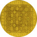 Round Oriental Yellow Traditional Rug, urb1339yw