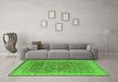 Machine Washable Oriental Green Traditional Area Rugs in a Living Room,, wshurb1339grn