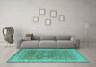 Machine Washable Oriental Turquoise Traditional Area Rugs in a Living Room,, wshurb1339turq