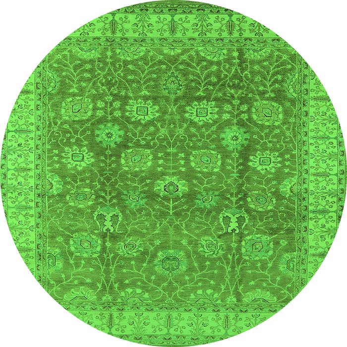 Round Oriental Green Traditional Rug, urb1339grn