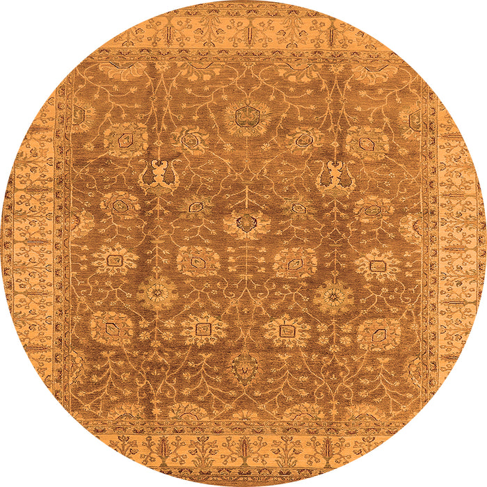 Round Machine Washable Oriental Orange Traditional Area Rugs, wshurb1339org