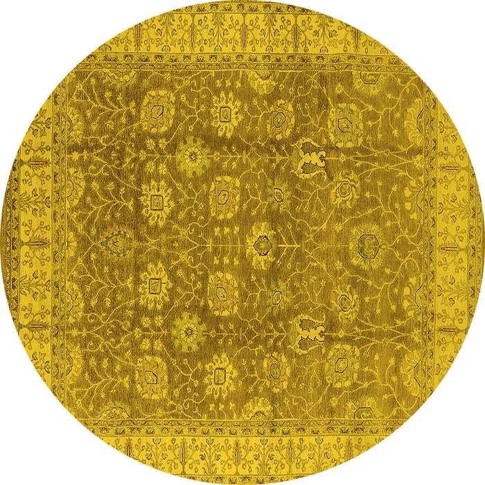 Round Machine Washable Oriental Yellow Traditional Rug, wshurb1339yw