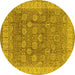 Round Machine Washable Oriental Yellow Traditional Rug, wshurb1339yw