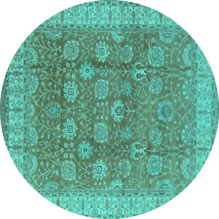 Round Machine Washable Oriental Turquoise Traditional Area Rugs, wshurb1339turq