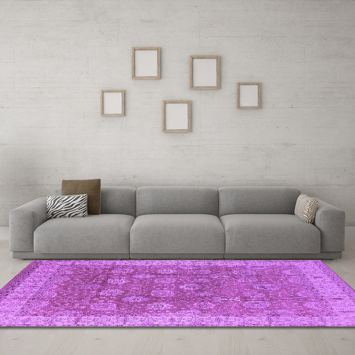 Machine Washable Oriental Purple Traditional Area Rugs in a Living Room, wshurb1339pur