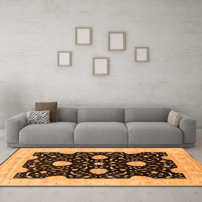 Machine Washable Oriental Orange Traditional Area Rugs in a Living Room, wshurb1340org