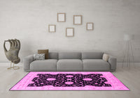 Machine Washable Oriental Pink Traditional Rug, wshurb1340pnk