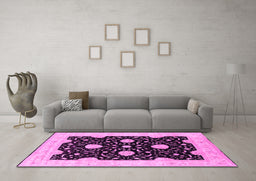 Machine Washable Oriental Pink Traditional Rug in a Living Room, wshurb1340pnk