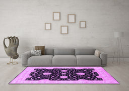 Machine Washable Oriental Purple Traditional Area Rugs in a Living Room, wshurb1340pur