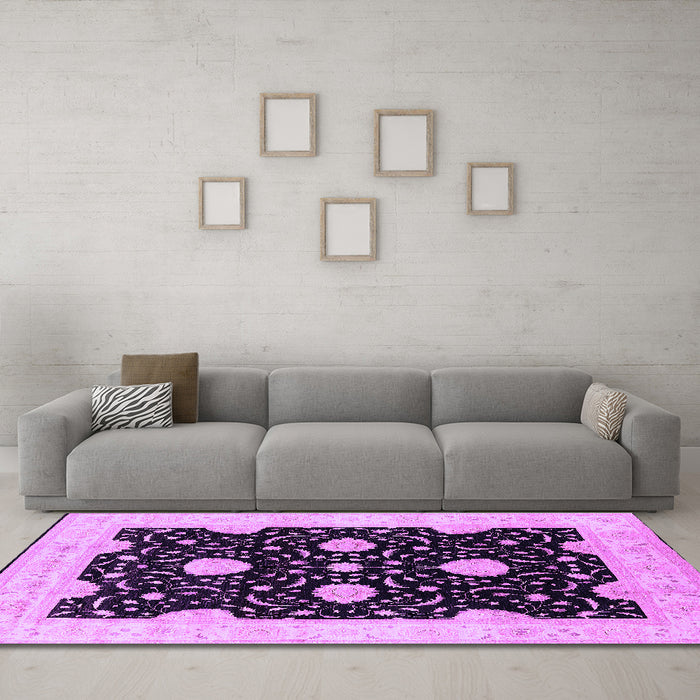 Machine Washable Oriental Purple Traditional Area Rugs in a Living Room, wshurb1340pur