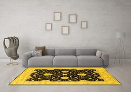 Machine Washable Oriental Yellow Traditional Rug in a Living Room, wshurb1340yw