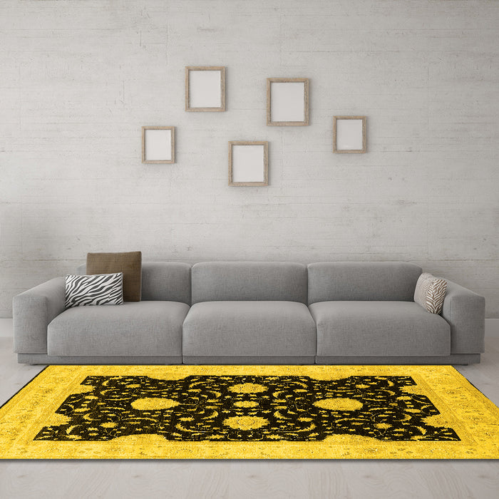 Machine Washable Oriental Yellow Traditional Rug in a Living Room, wshurb1340yw