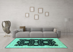 Machine Washable Oriental Turquoise Traditional Area Rugs in a Living Room,, wshurb1340turq