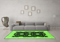 Machine Washable Oriental Green Traditional Rug, wshurb1340grn