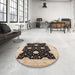 Round Mid-Century Modern Pastel Orange Oriental Rug in a Office, urb1340