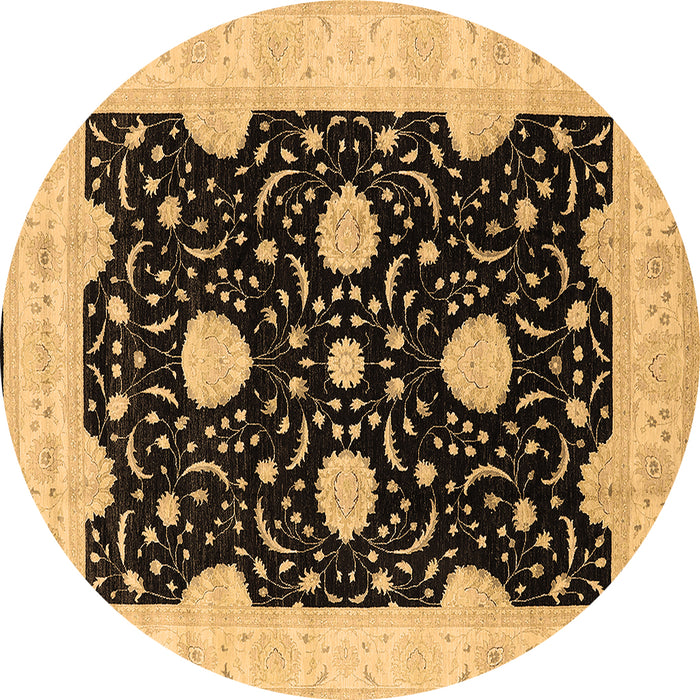 Round Machine Washable Oriental Brown Traditional Rug, wshurb1340brn