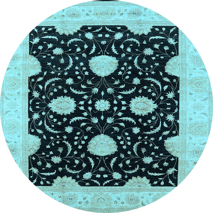 Round Machine Washable Oriental Light Blue Traditional Rug, wshurb1340lblu