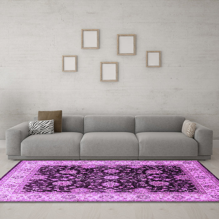 Machine Washable Oriental Purple Traditional Area Rugs in a Living Room, wshurb1341pur