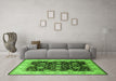 Machine Washable Oriental Green Traditional Area Rugs in a Living Room,, wshurb1341grn