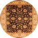 Round Machine Washable Oriental Orange Traditional Area Rugs, wshurb1341org