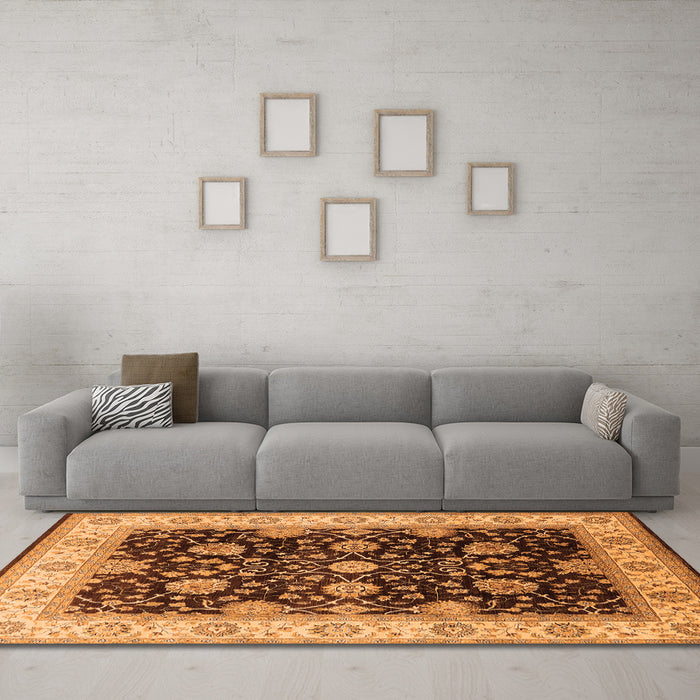 Machine Washable Oriental Orange Traditional Area Rugs in a Living Room, wshurb1341org