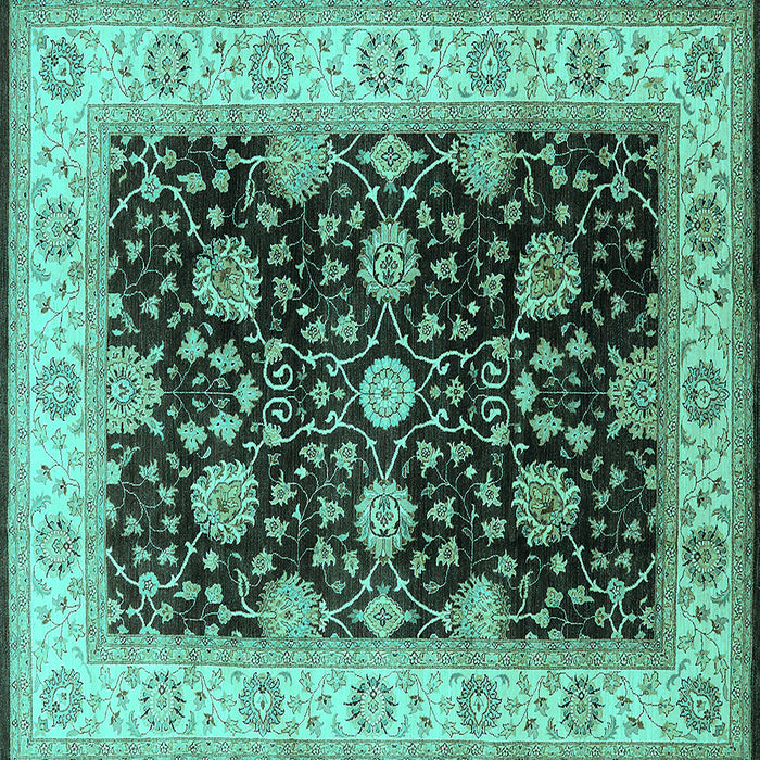 Square Machine Washable Oriental Turquoise Traditional Area Rugs, wshurb1341turq
