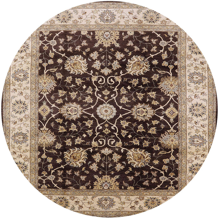 Round Mid-Century Modern Bakers Brown Oriental Rug, urb1341
