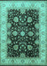 Machine Washable Oriental Turquoise Traditional Area Rugs, wshurb1341turq